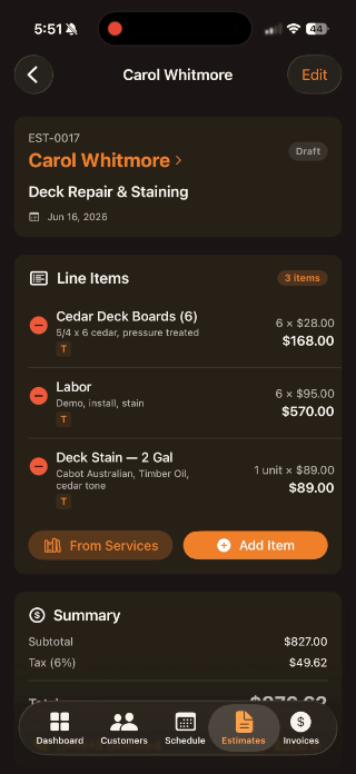 Creating an estimate and sharing the PDF